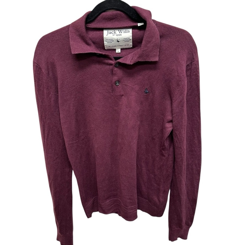 Jack Wills men’s sweater burgundy collared XS cotton wool blend preppy